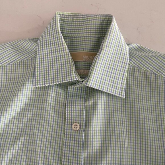 Michael Kors LS Non Iron Button Down Cotton Check Shirt Wht Blue Grn Sz 14.5 - Picture 6 of 15